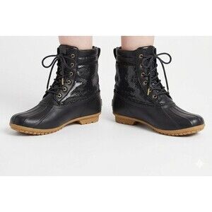 Sam Edelman Caldwell Black Metallic Snake Duck Boots Size 6M Rain Snow EUC